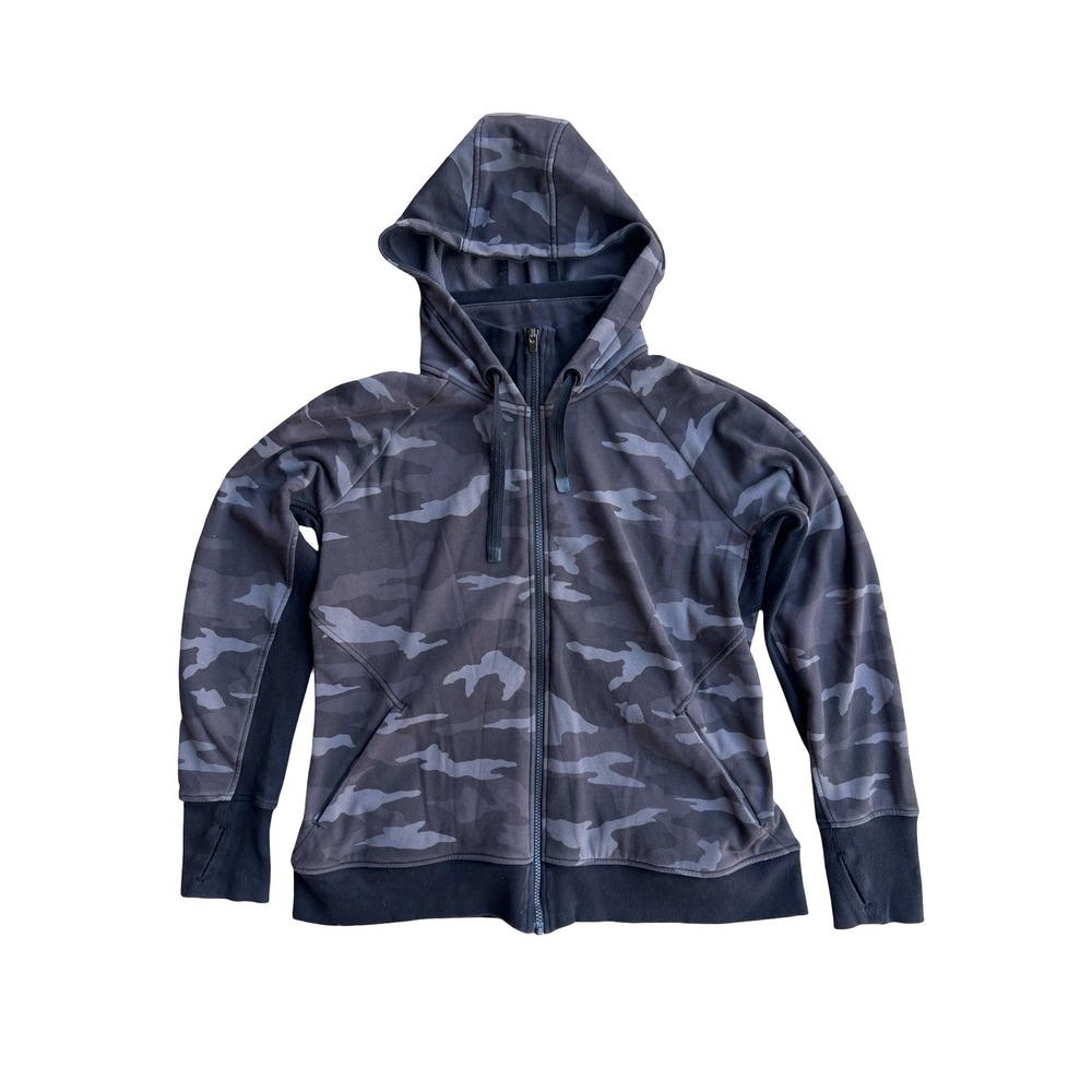 Athleta Triumph Hoodie Camo Grey Full-Zip Fleece Lined XL Jacket Stretch Cozy